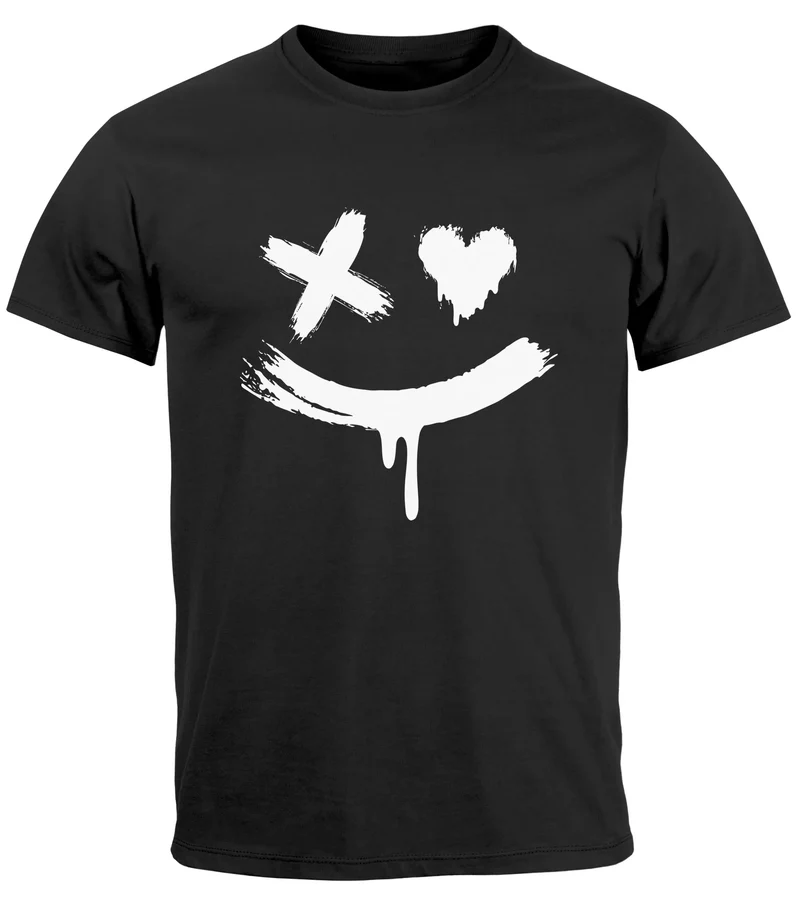 Herren T-Shirt mit Print Aufdruck Smile Techwear Fashion Streetstyle Trendmotiv