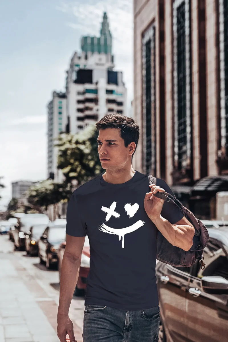 Herren T-Shirt mit Print Aufdruck Smile Techwear Fashion Streetstyle Trendmotiv