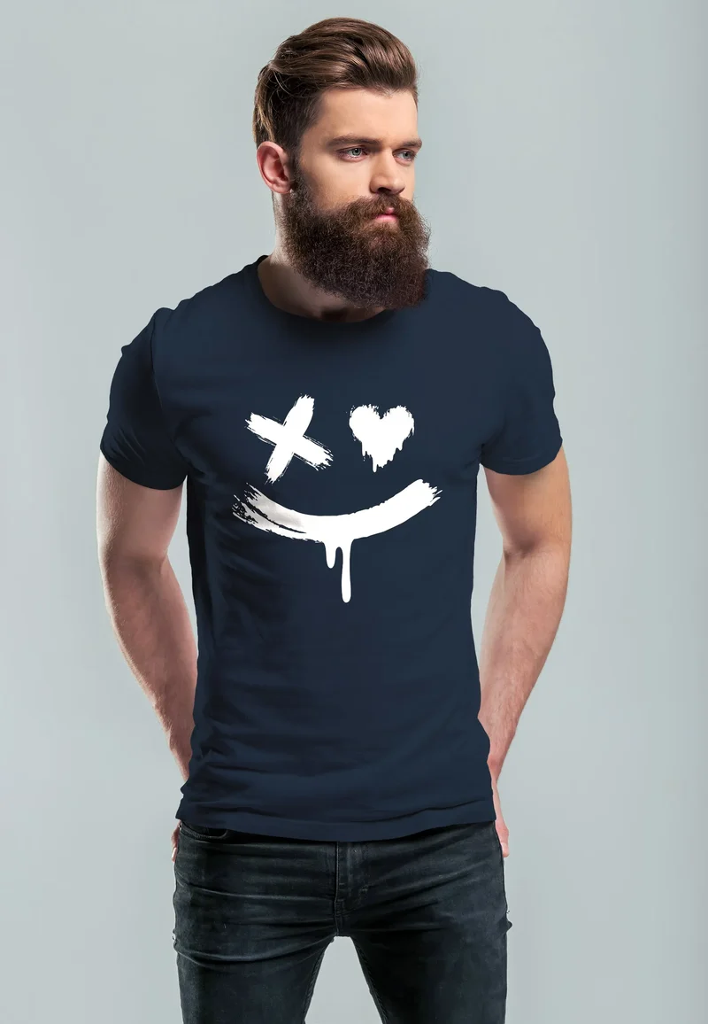 Herren T-Shirt mit Print Aufdruck Smile Techwear Fashion Streetstyle Trendmotiv