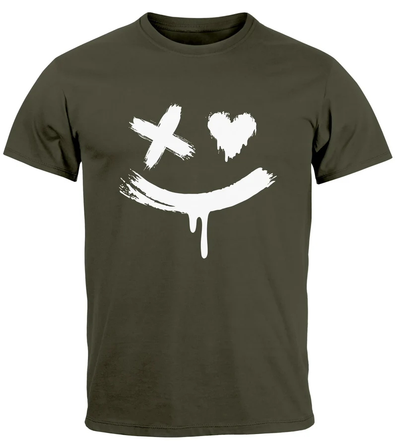 Herren T-Shirt mit Print Aufdruck Smile Techwear Fashion Streetstyle Trendmotiv