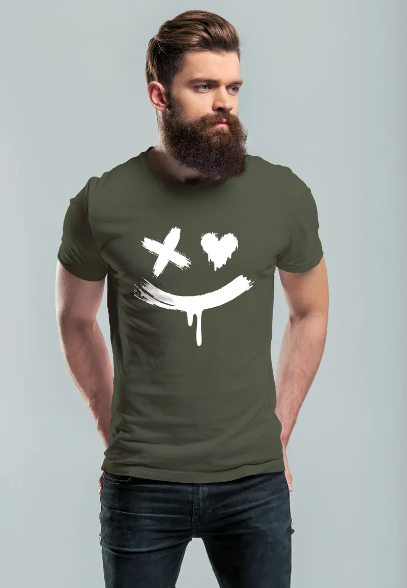 Herren T-Shirt mit Print Aufdruck Smile Techwear Fashion Streetstyle Trendmotiv
