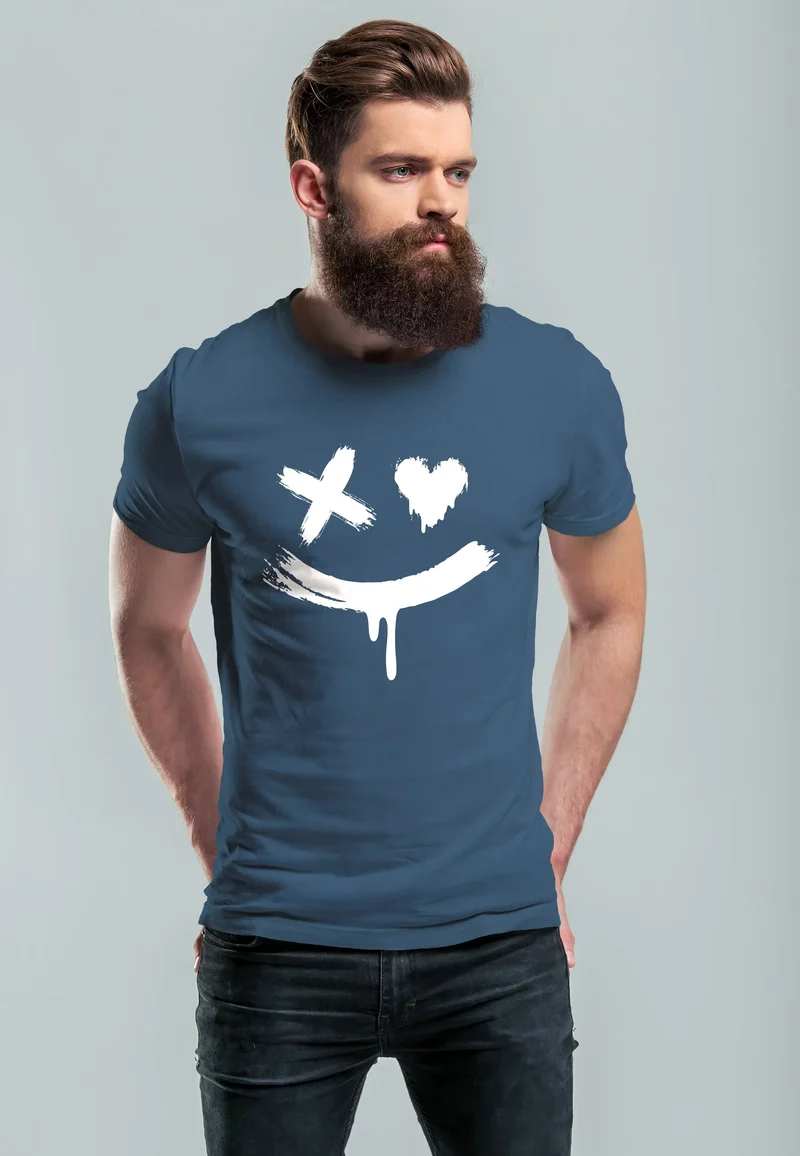 Herren T-Shirt mit Print Aufdruck Smile Techwear Fashion Streetstyle Trendmotiv