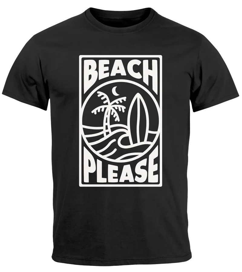 Herren T-Shirt Beach Please Surfing Surfboard Wave Welle Sommer Print Fashion Streetstyle