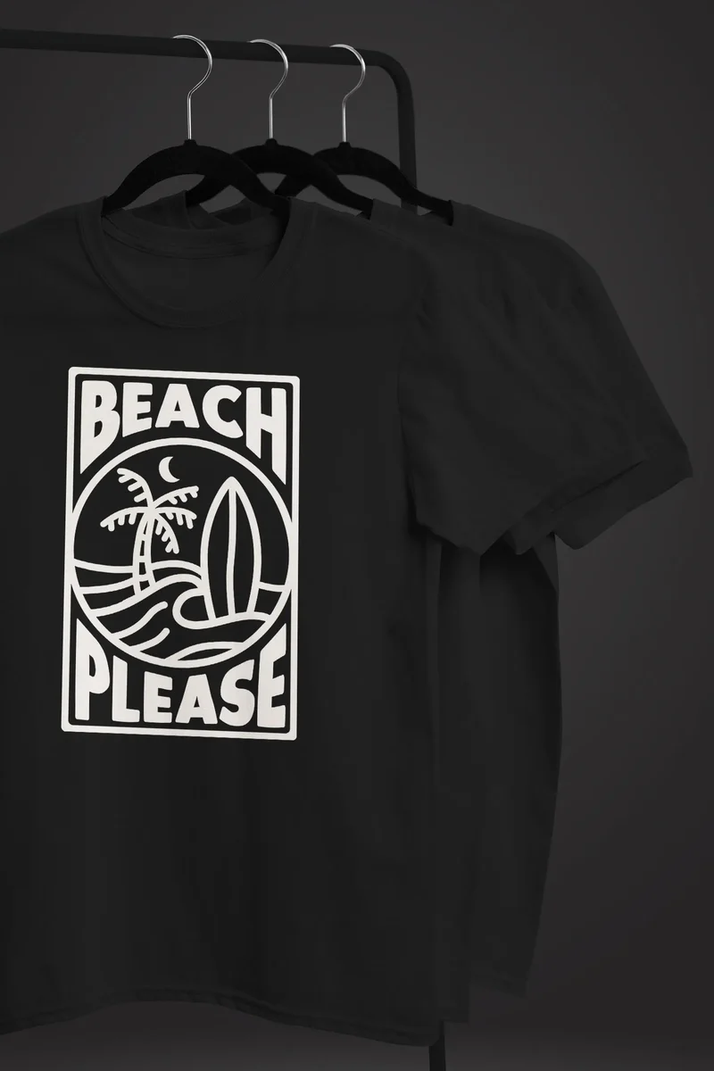 Herren T-Shirt Beach Please Surfing Surfboard Wave Welle Sommer Print Fashion Streetstyle
