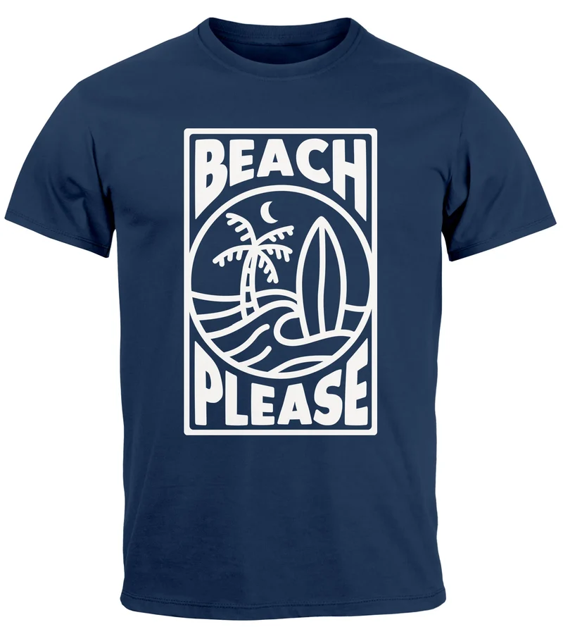 Herren T-Shirt Beach Please Surfing Surfboard Wave Welle Sommer Print Fashion Streetstyle