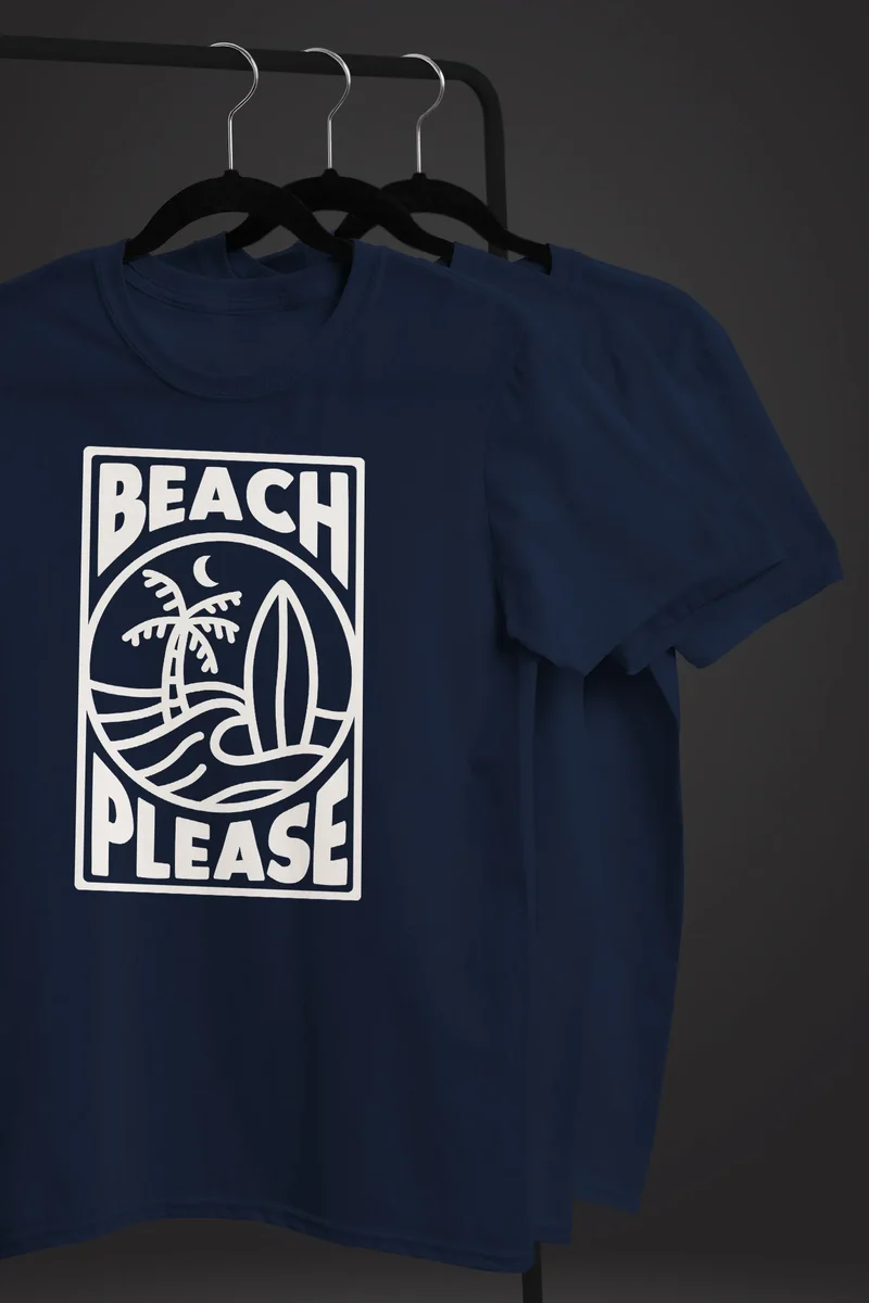 Herren T-Shirt Beach Please Surfing Surfboard Wave Welle Sommer Print Fashion Streetstyle