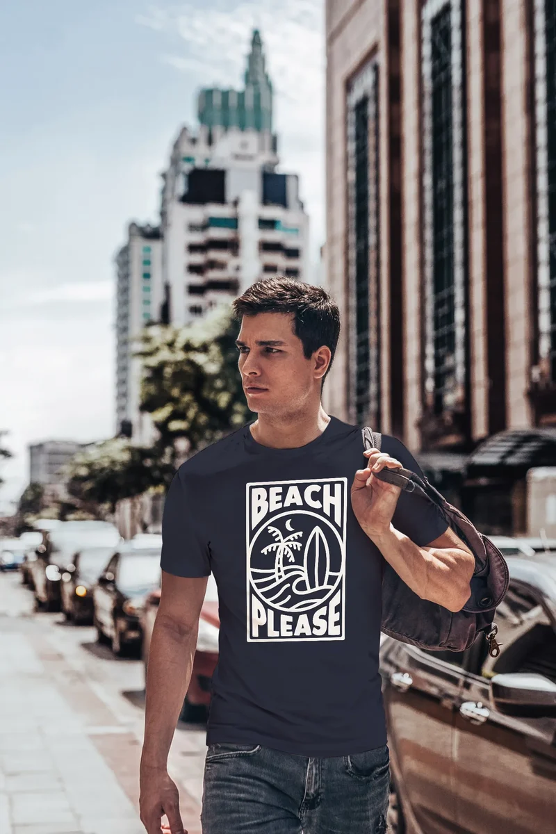Herren T-Shirt Beach Please Surfing Surfboard Wave Welle Sommer Print Fashion Streetstyle