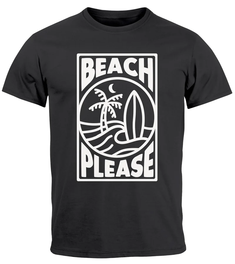 Herren T-Shirt Beach Please Surfing Surfboard Wave Welle Sommer Print Fashion Streetstyle