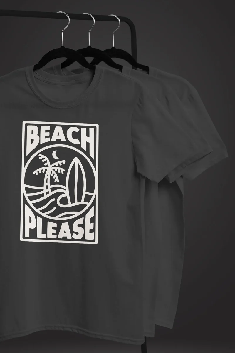 Herren T-Shirt Beach Please Surfing Surfboard Wave Welle Sommer Print Fashion Streetstyle