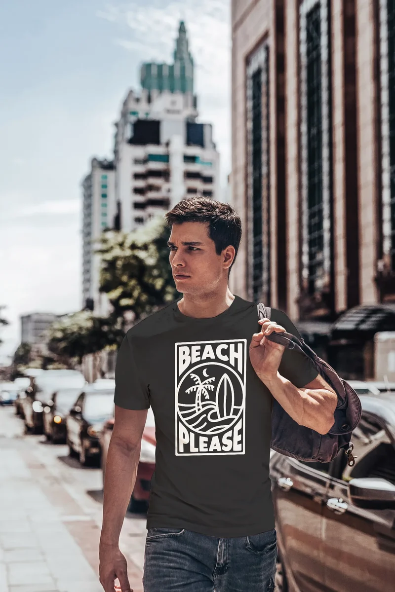 Herren T-Shirt Beach Please Surfing Surfboard Wave Welle Sommer Print Fashion Streetstyle