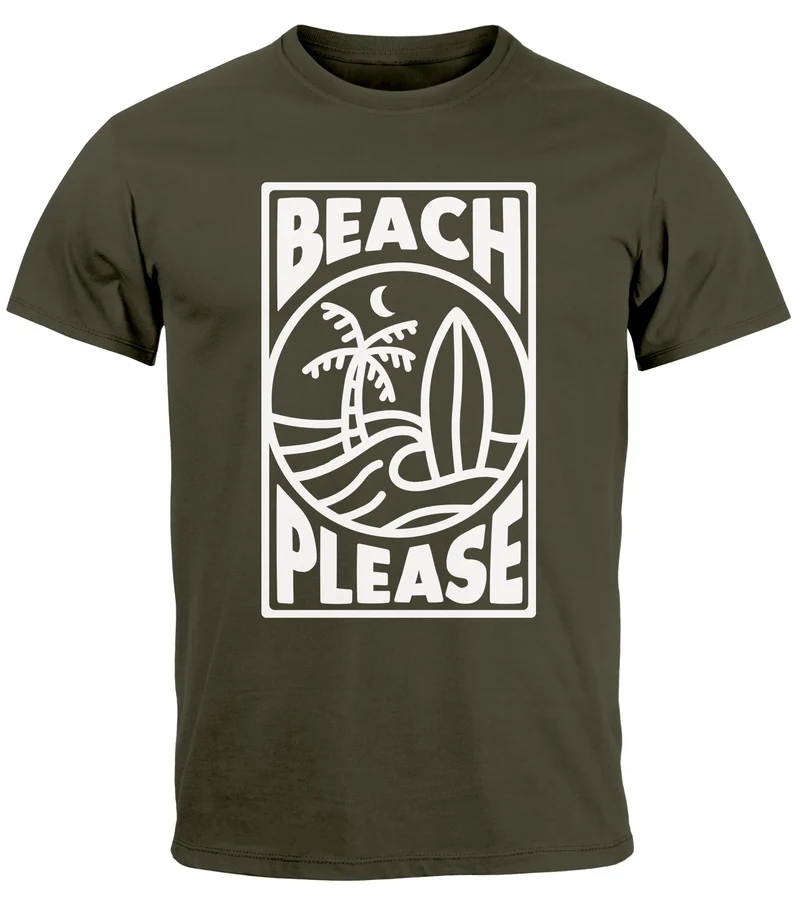 Herren T-Shirt Beach Please Surfing Surfboard Wave Welle Sommer Print Fashion Streetstyle