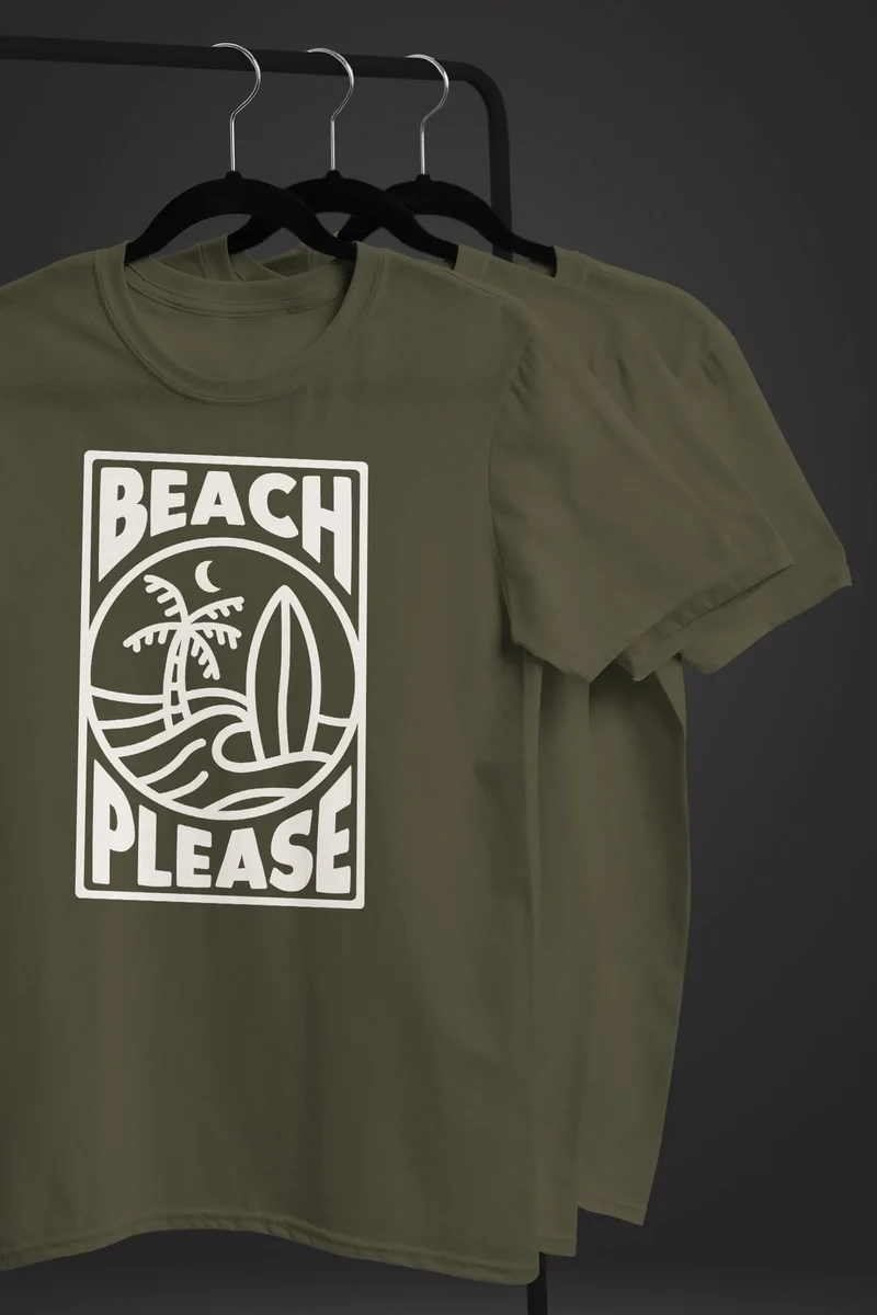 Herren T-Shirt Beach Please Surfing Surfboard Wave Welle Sommer Print Fashion Streetstyle