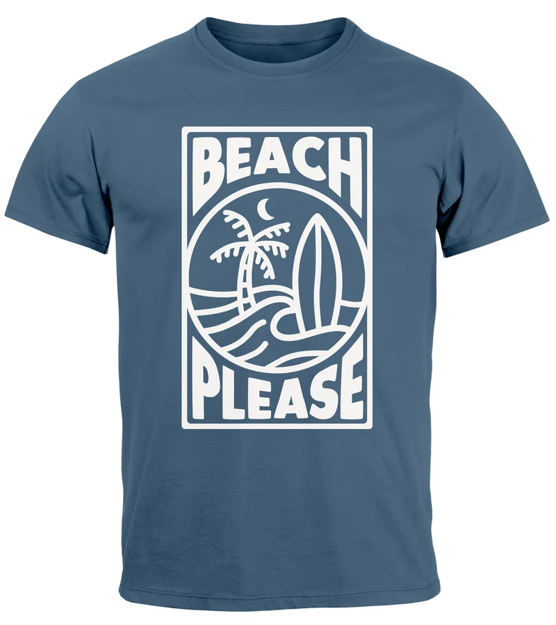 Herren T-Shirt Beach Please Surfing Surfboard Wave Welle Sommer Print Fashion Streetstyle