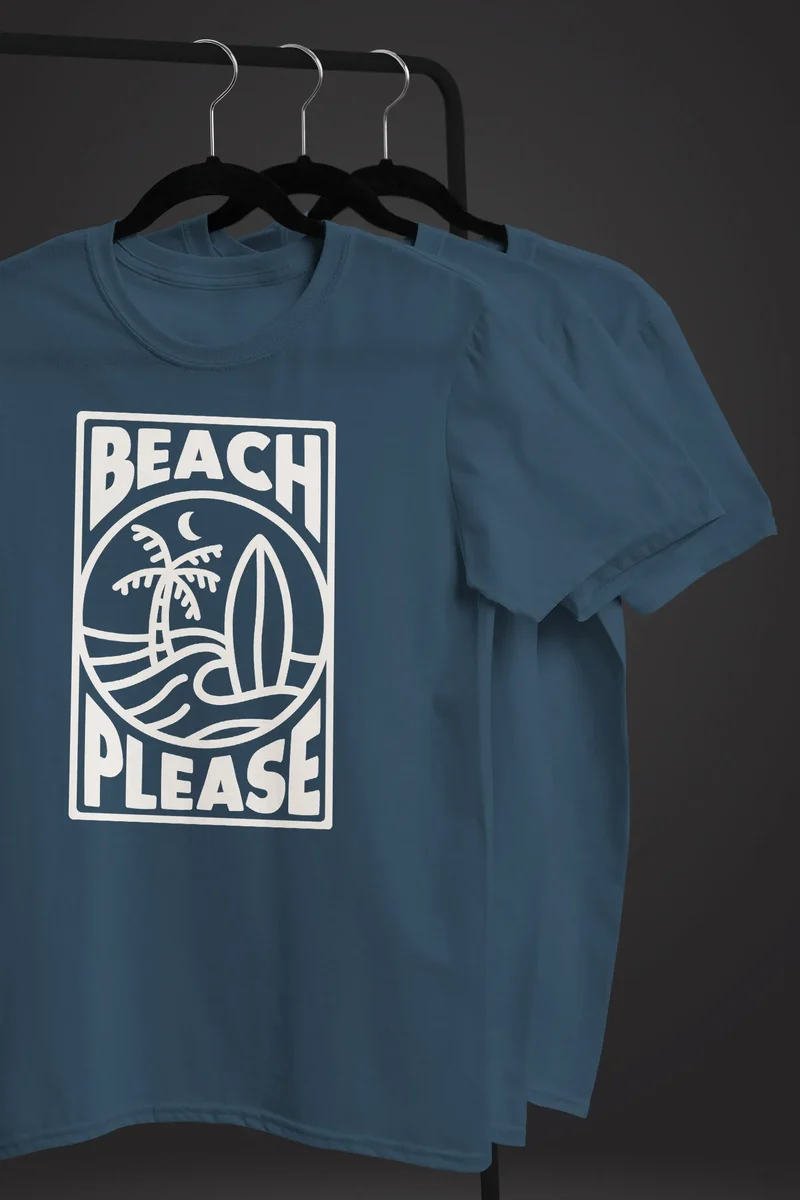 Herren T-Shirt Beach Please Surfing Surfboard Wave Welle Sommer Print Fashion Streetstyle