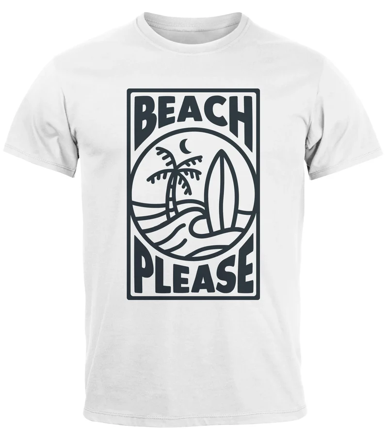 Herren T-Shirt Beach Please Surfing Surfboard Wave Welle Sommer Print Fashion Streetstyle