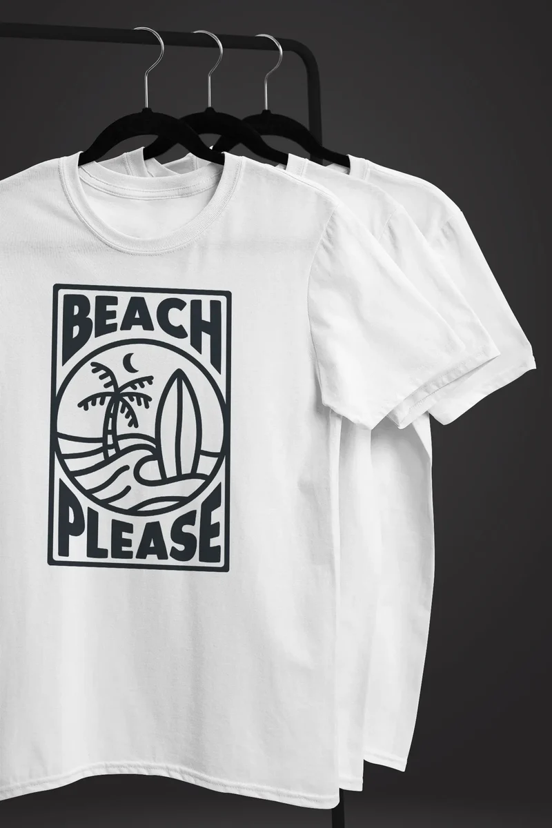 Herren T-Shirt Beach Please Surfing Surfboard Wave Welle Sommer Print Fashion Streetstyle