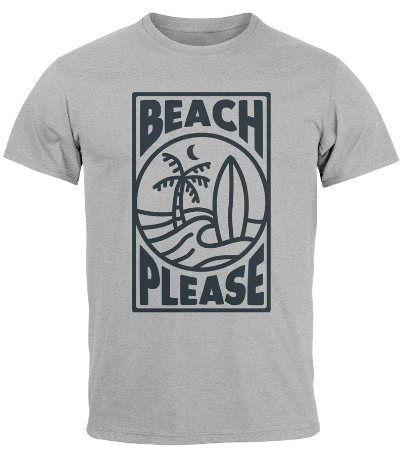 Herren T-Shirt Beach Please Surfing Surfboard Wave Welle Sommer Print Fashion Streetstyle