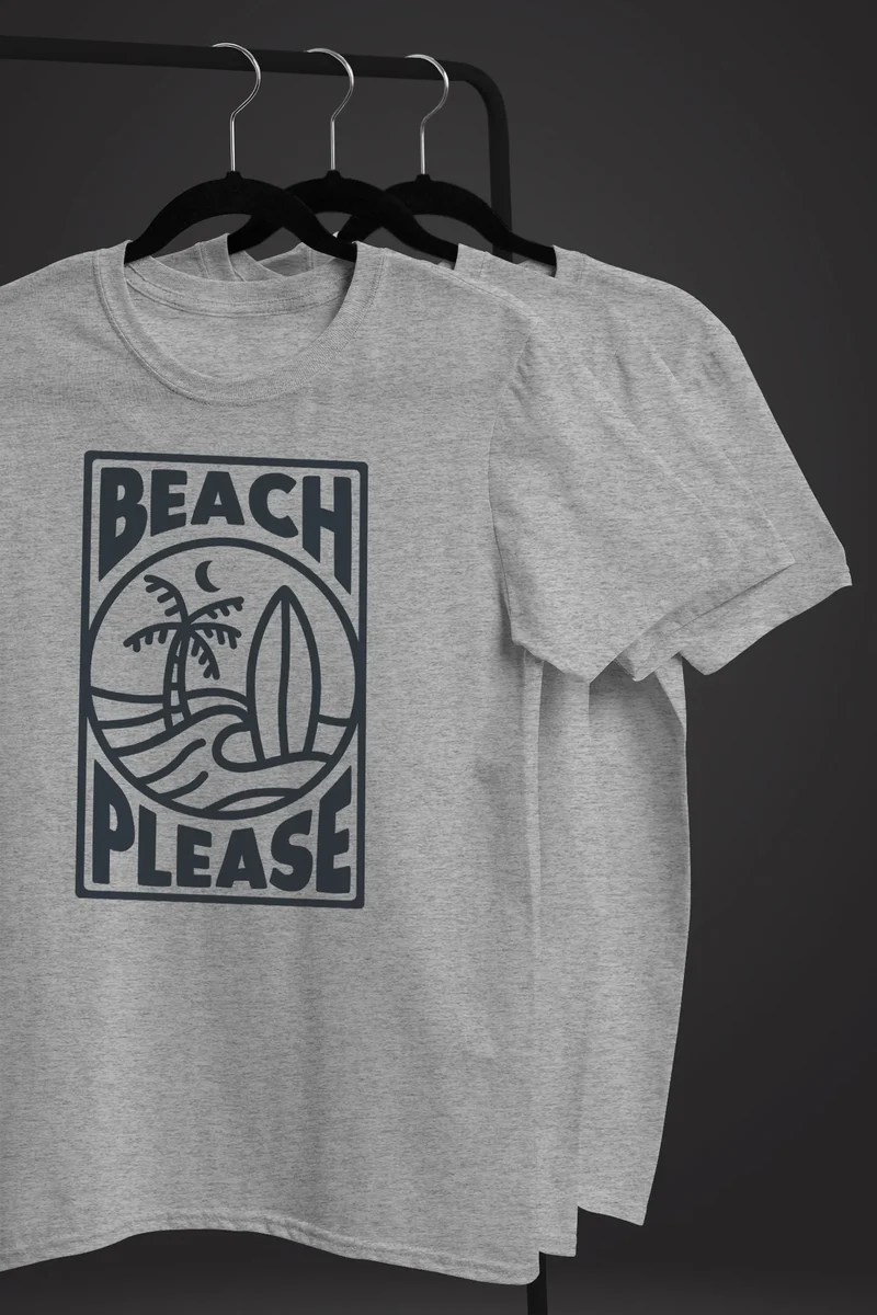 Herren T-Shirt Beach Please Surfing Surfboard Wave Welle Sommer Print Fashion Streetstyle