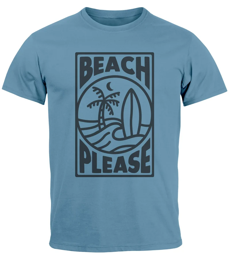 Herren T-Shirt Beach Please Surfing Surfboard Wave Welle Sommer Print Fashion Streetstyle