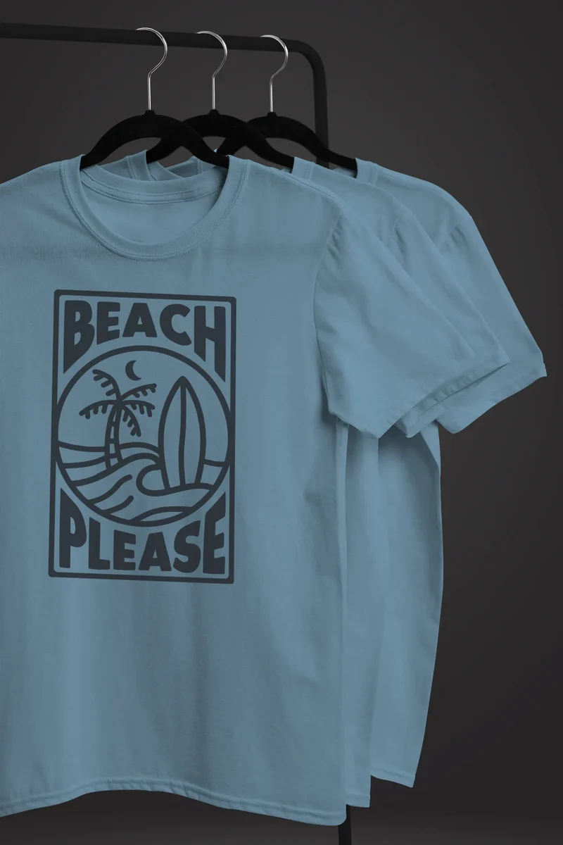 Herren T-Shirt Beach Please Surfing Surfboard Wave Welle Sommer Print Fashion Streetstyle