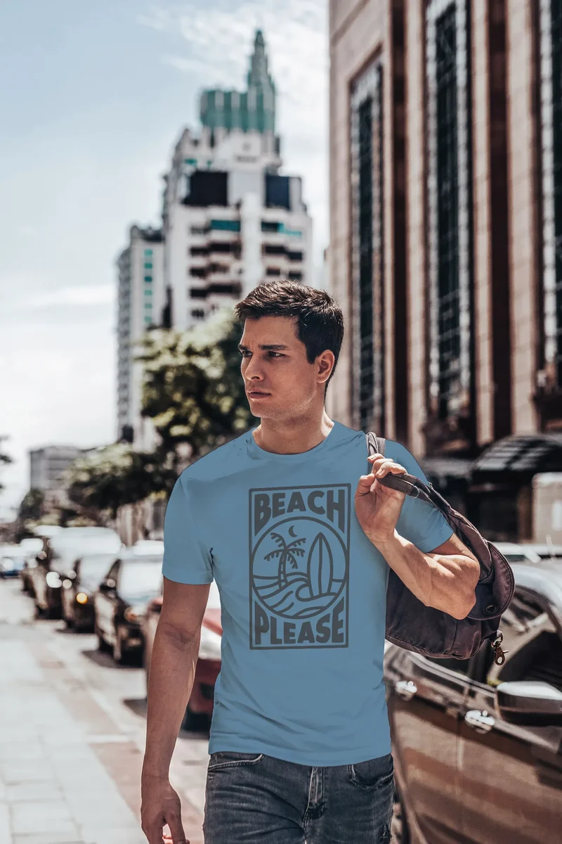 Herren T-Shirt Beach Please Surfing Surfboard Wave Welle Sommer Print Fashion Streetstyle