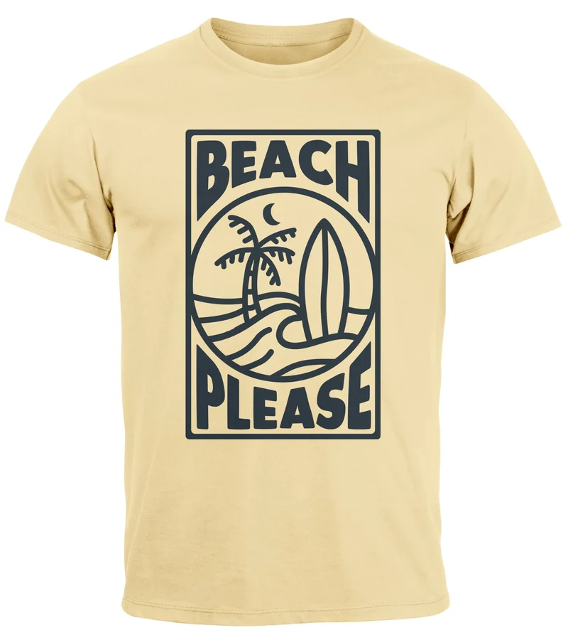 Herren T-Shirt Beach Please Surfing Surfboard Wave Welle Sommer Print Fashion Streetstyle