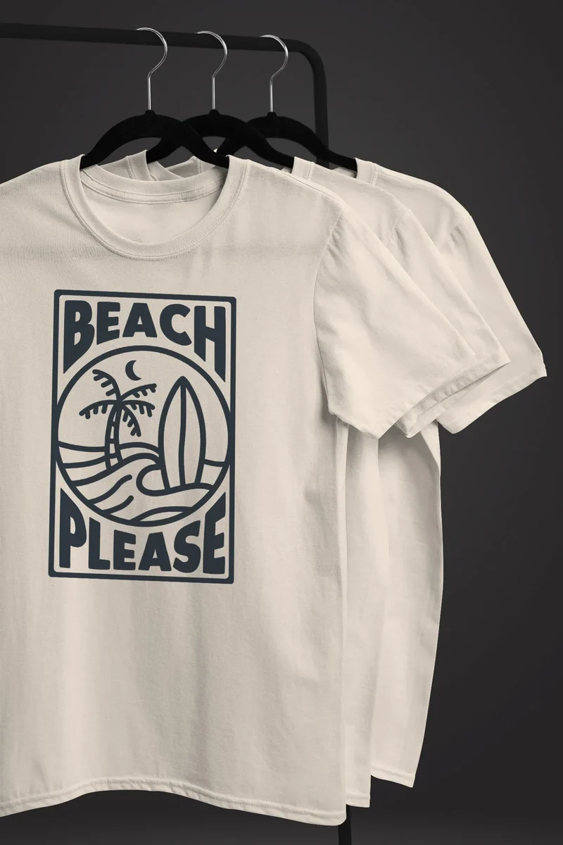 Herren T-Shirt Beach Please Surfing Surfboard Wave Welle Sommer Print Fashion Streetstyle