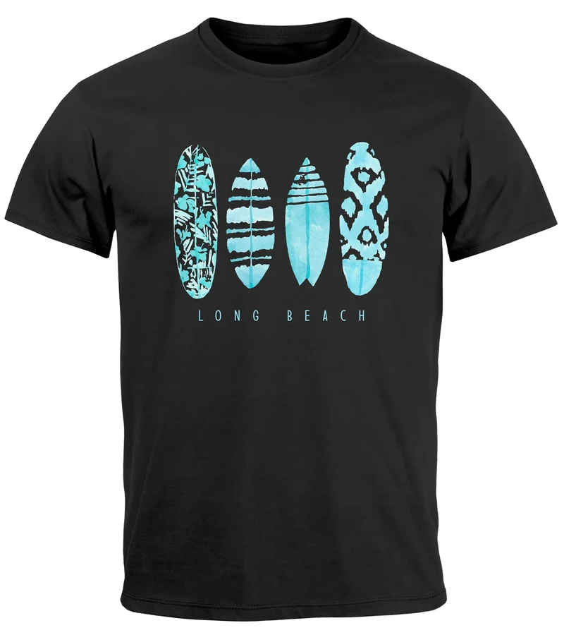 Herren T-Shirt Surfing Fashion Aufdruck Long Beach Surfboard Sommer Strand Streetstyle