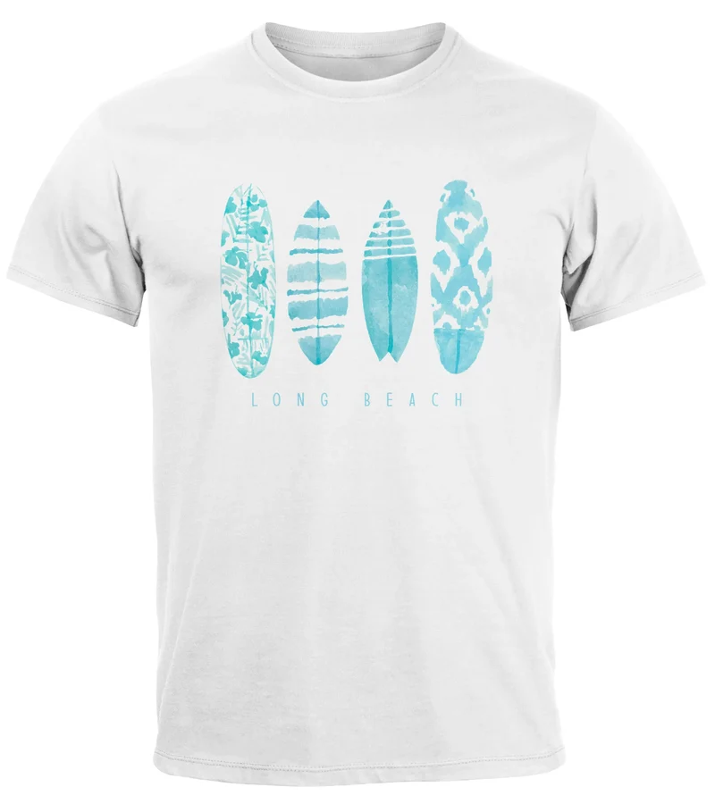 Herren T-Shirt Surfing Fashion Aufdruck Long Beach Surfboard Sommer Strand Streetstyle