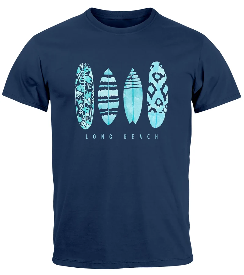 Herren T-Shirt Surfing Fashion Aufdruck Long Beach Surfboard Sommer Strand Streetstyle