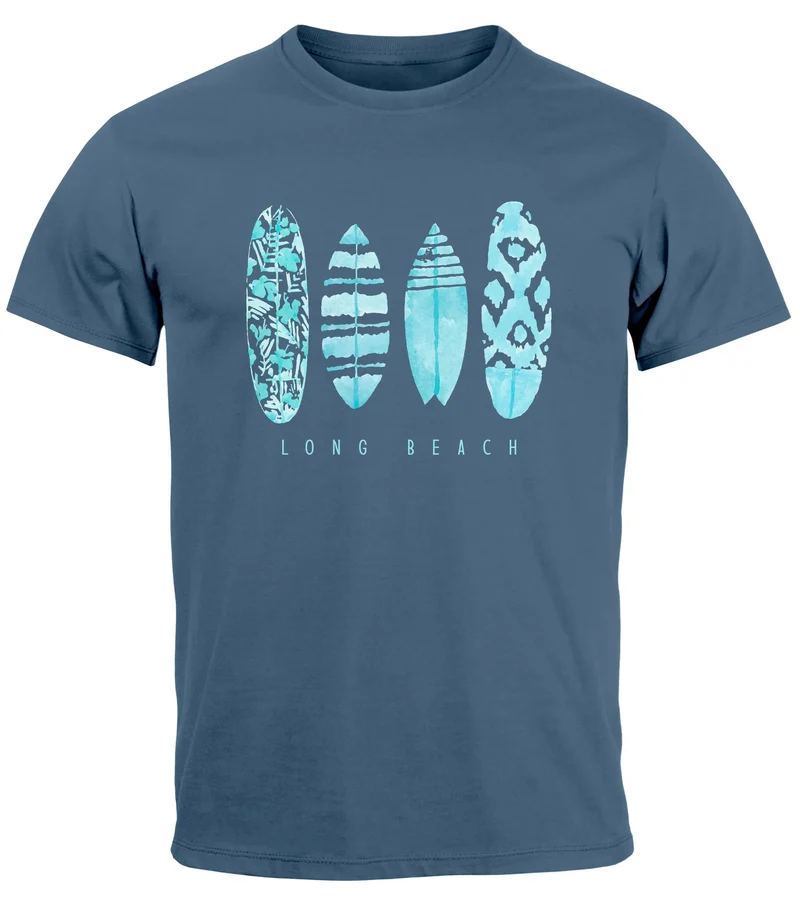 Herren T-Shirt Surfing Fashion Aufdruck Long Beach Surfboard Sommer Strand Streetstyle