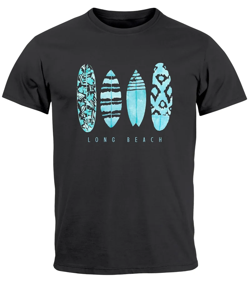 Herren T-Shirt Surfing Fashion Aufdruck Long Beach Surfboard Sommer Strand Streetstyle