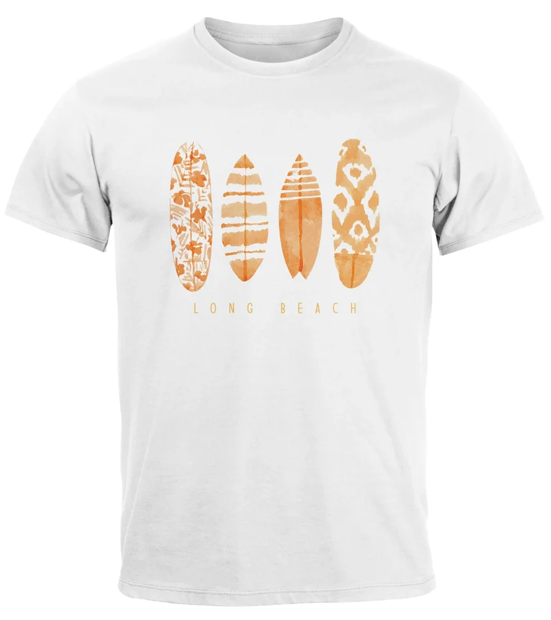 Herren T-Shirt Surfing Fashion Aufdruck Long Beach Surfboard Sommer Strand Streetstyle
