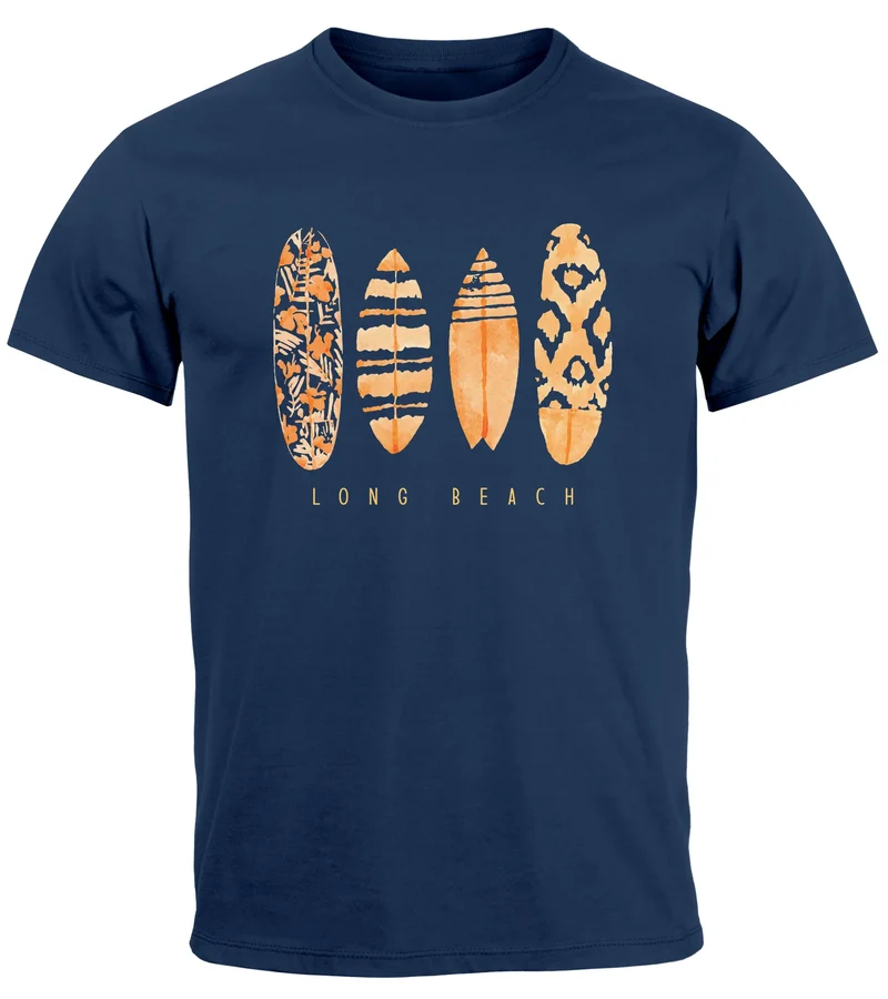 Herren T-Shirt Surfing Fashion Aufdruck Long Beach Surfboard Sommer Strand Streetstyle