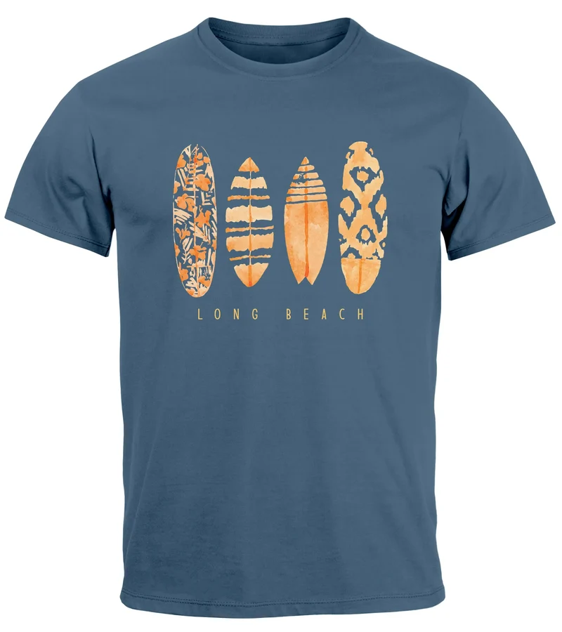 Herren T-Shirt Surfing Fashion Aufdruck Long Beach Surfboard Sommer Strand Streetstyle