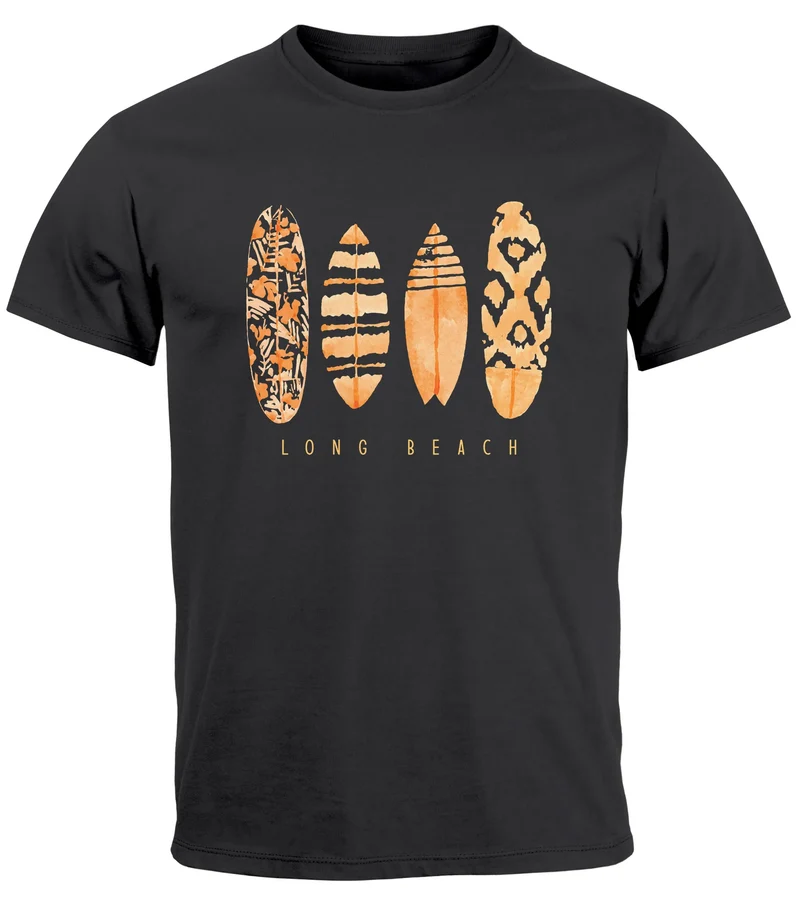 Herren T-Shirt Surfing Fashion Aufdruck Long Beach Surfboard Sommer Strand Streetstyle