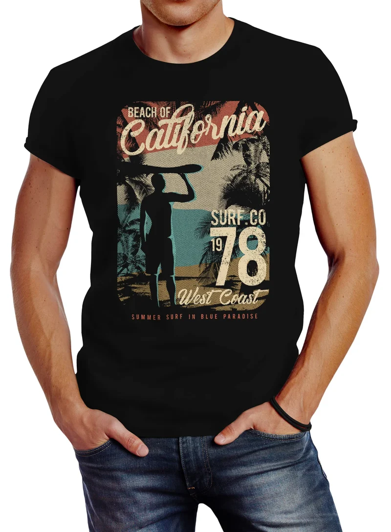 Herren T-Shirt California Surfing Slim Fit