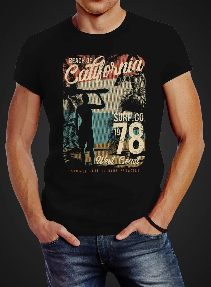 Herren T-Shirt California Surfing Slim Fit