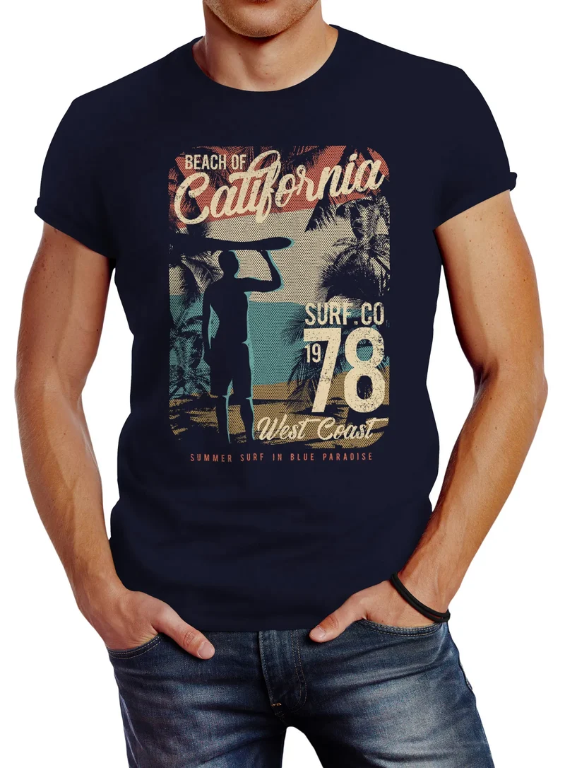 Herren T-Shirt California Surfing Slim Fit