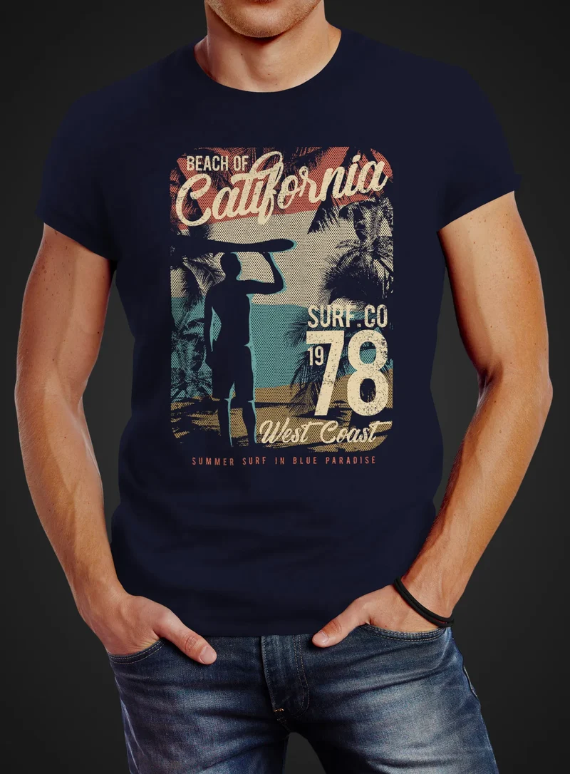 Herren T-Shirt California Surfing Slim Fit