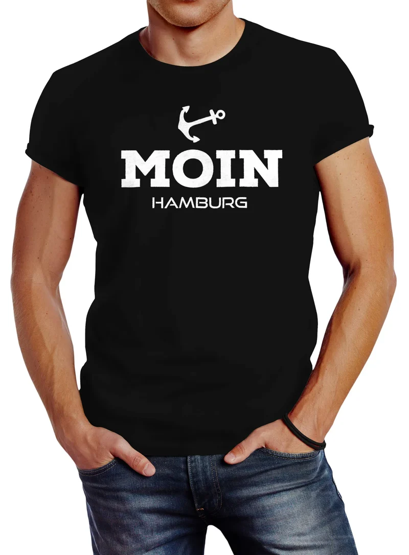 Herren T-Shirt Moin Hamburg Anker Slim Fit