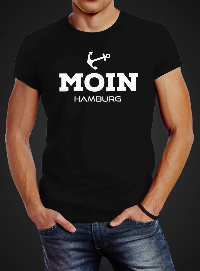 Herren T-Shirt Moin Hamburg Anker Slim Fit