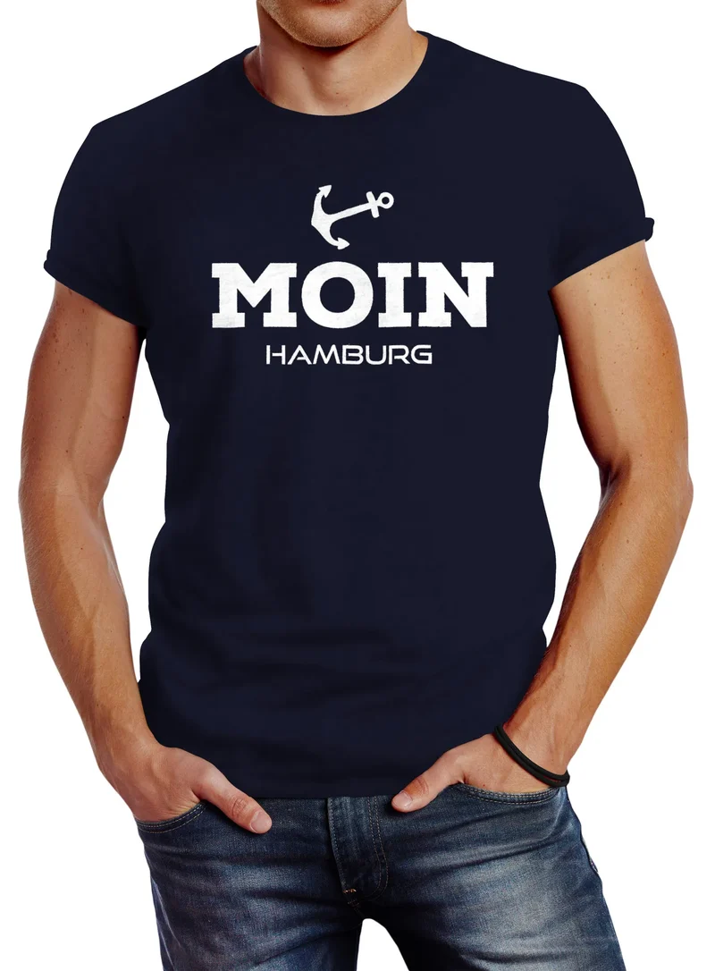 Herren T-Shirt Moin Hamburg Anker Slim Fit
