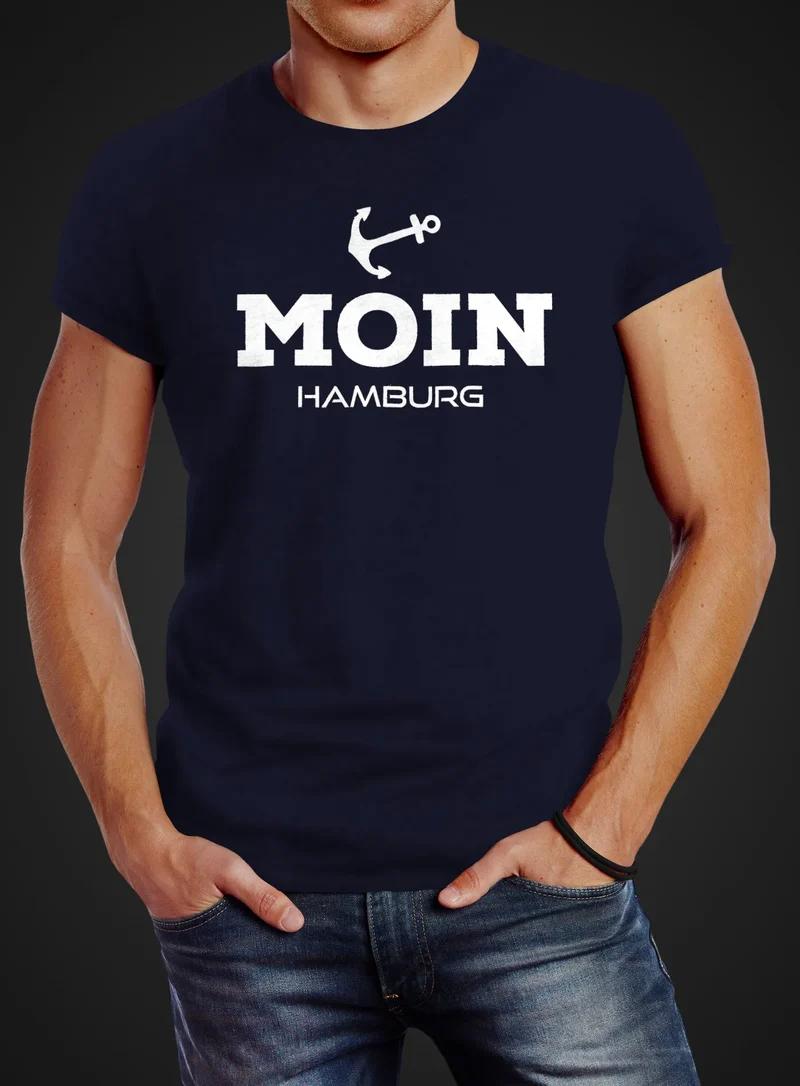 Herren T-Shirt Moin Hamburg Anker Slim Fit