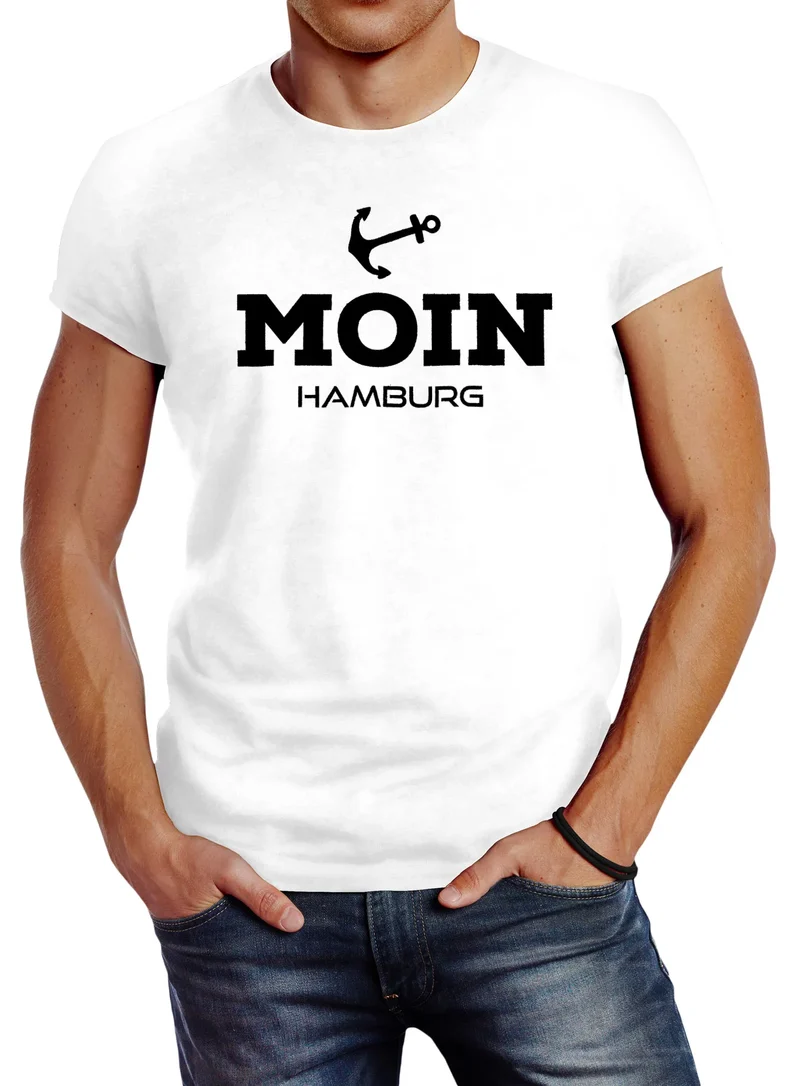 Herren T-Shirt Moin Hamburg Anker Slim Fit