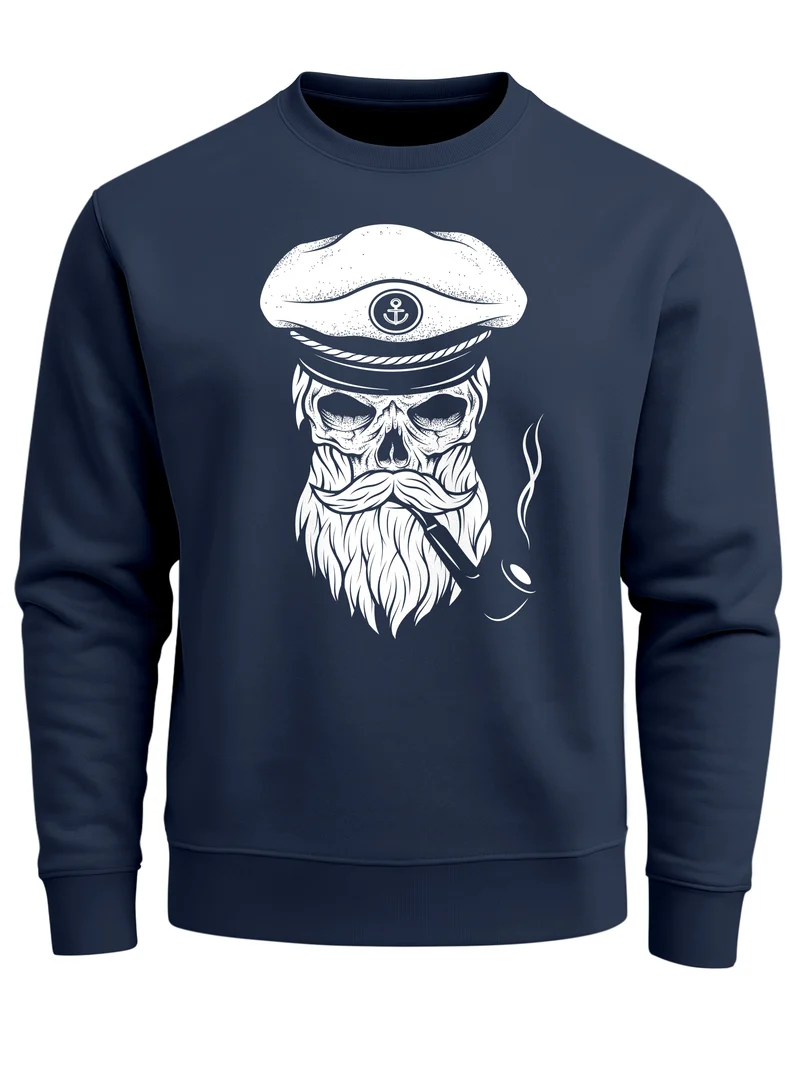 Herren Sweatshirt Totenkopf Kapitän Captain Skull Bard Hipster Seemann Pullover