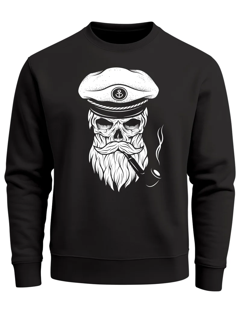 Herren Sweatshirt Totenkopf Kapitän Captain Skull Bard Hipster Seemann Pullover