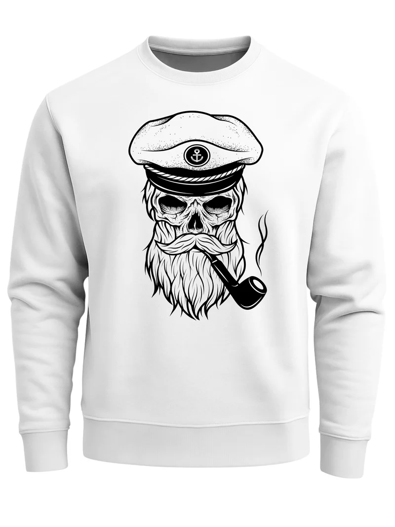 Herren Sweatshirt Totenkopf Kapitän Captain Skull Bard Hipster Seemann Pullover