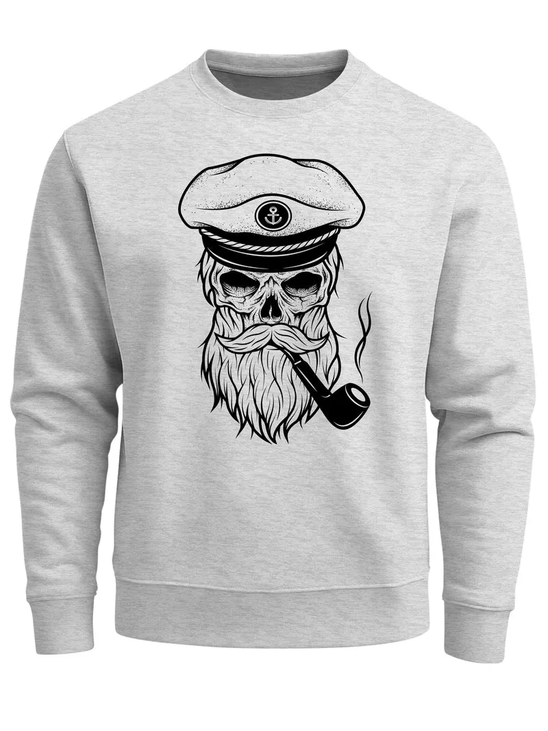 Herren Sweatshirt Totenkopf Kapitän Captain Skull Bard Hipster Seemann Pullover