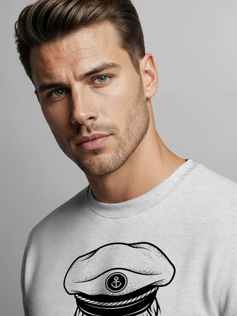 Herren Sweatshirt Totenkopf Kapitän Captain Skull Bard Hipster Seemann Pullover